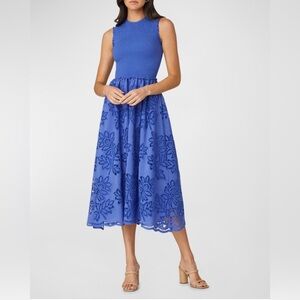 NWT Shoshanna Blue Floral Eyelet Embroidered Midi Designer Dress Sz 6